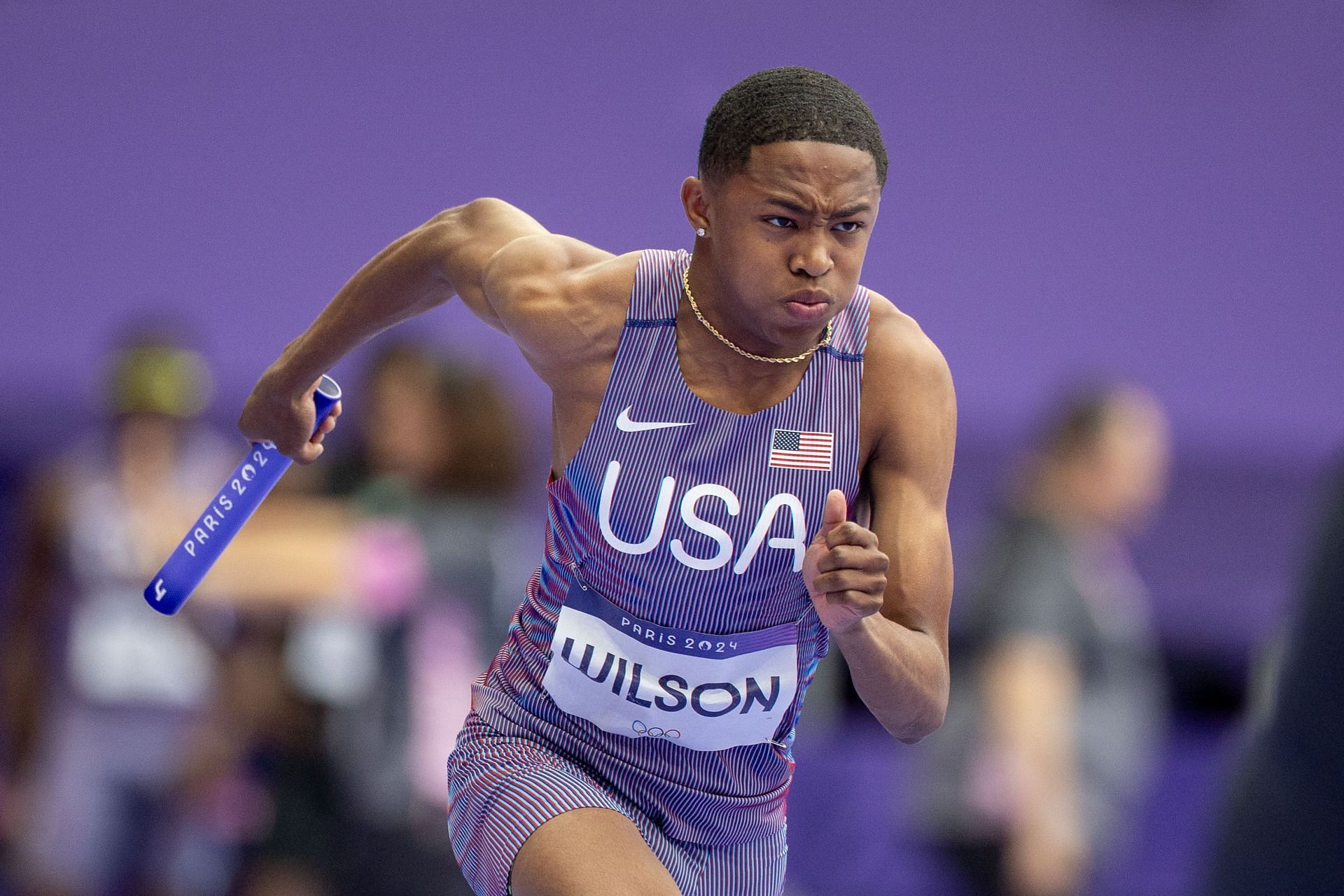 Quincy Wilson during the 4x400m semi-finals at the Olympic Games-Paris 2024 - Source: Getty