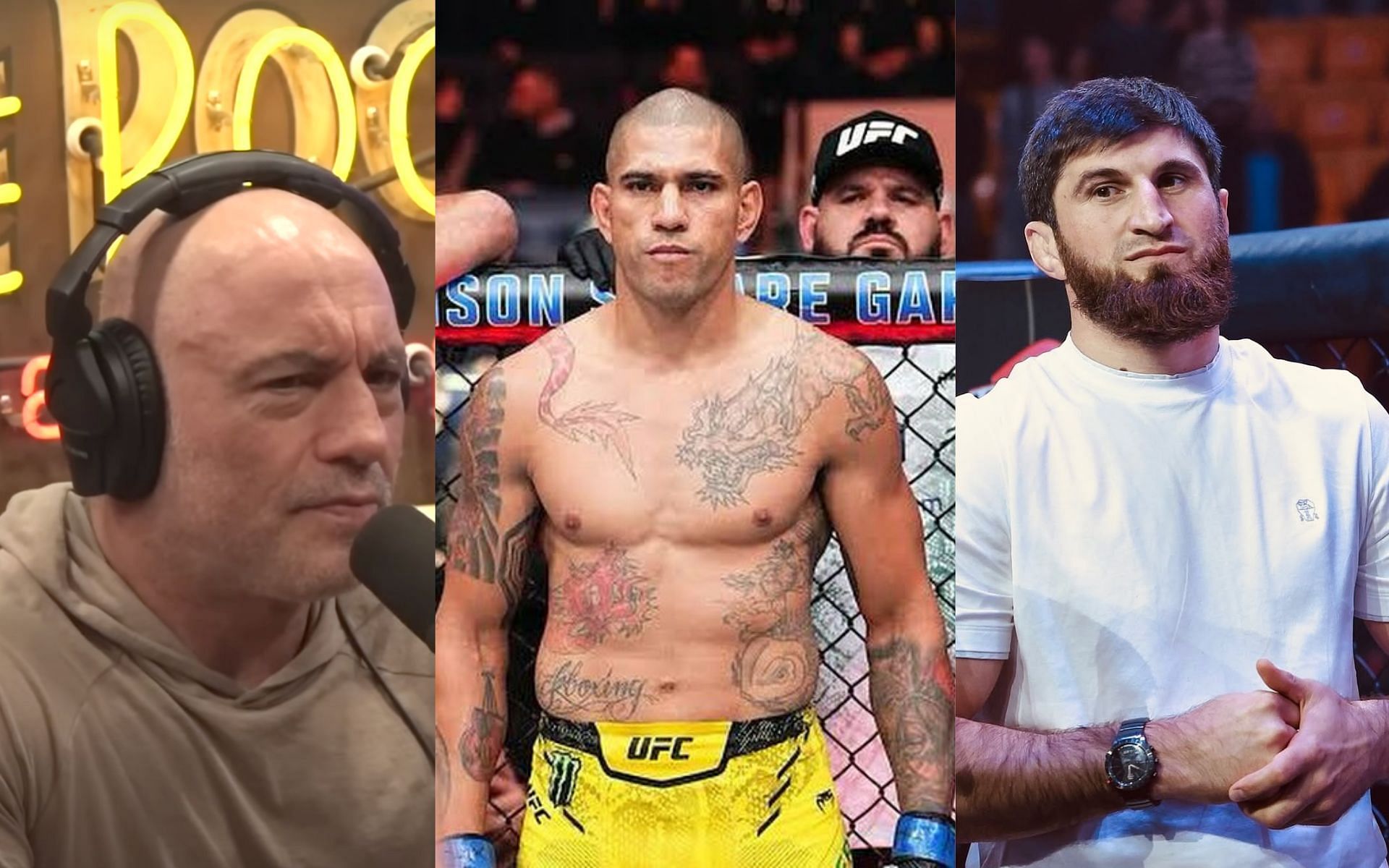 Joe Rogan says Pereira is making Ankalaev wait because he&rsquo;s been talking sh*t [Images courtesy: @joerogan via YouTube, @alexpoatanpereira and @ankalaev_magomed via Instagram]