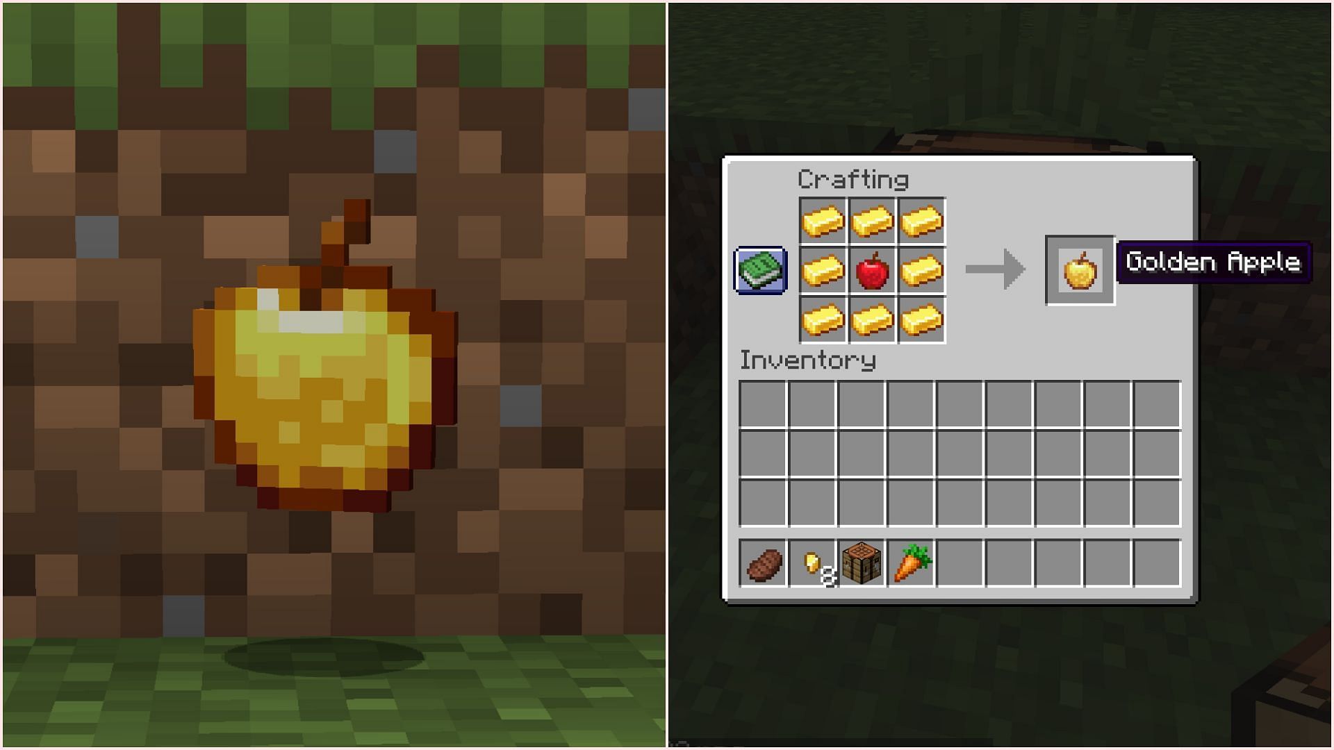 Golden apples can be crafted manually by players (Image via Mojang Studios)