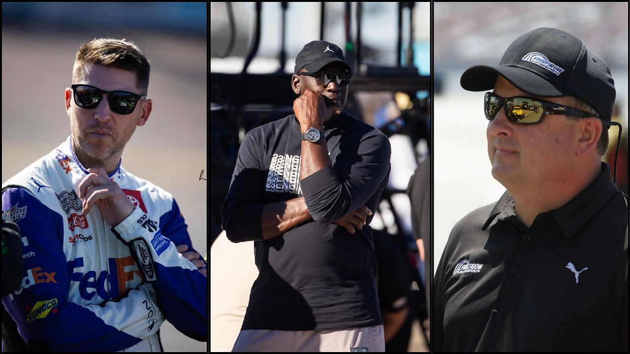 NASCAR team owners (from left) Denny Halin, Michael Jordan, Bob Jenkins [via IMAGN and Getty]