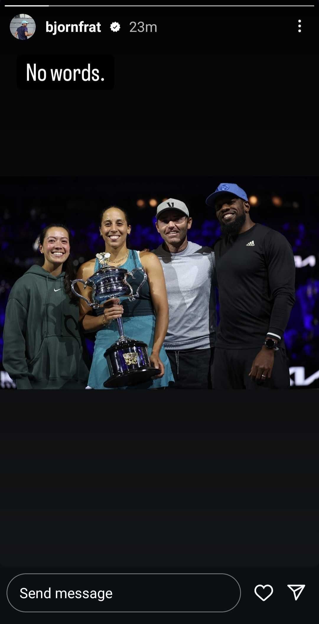 Bjorn Fratangelo&#039;s Instagram Story 2025 Australian Open - Day 14 - Source: Instagram