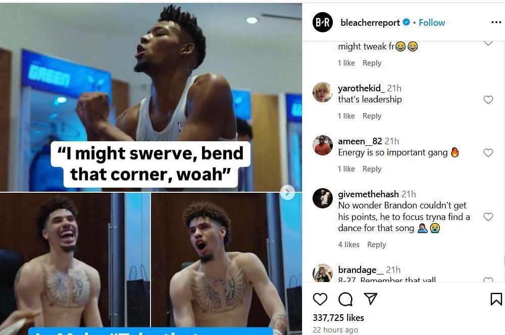 Ameen Brooks drops a comment on Hornets&#039; IG video. Image via @bleacherreport