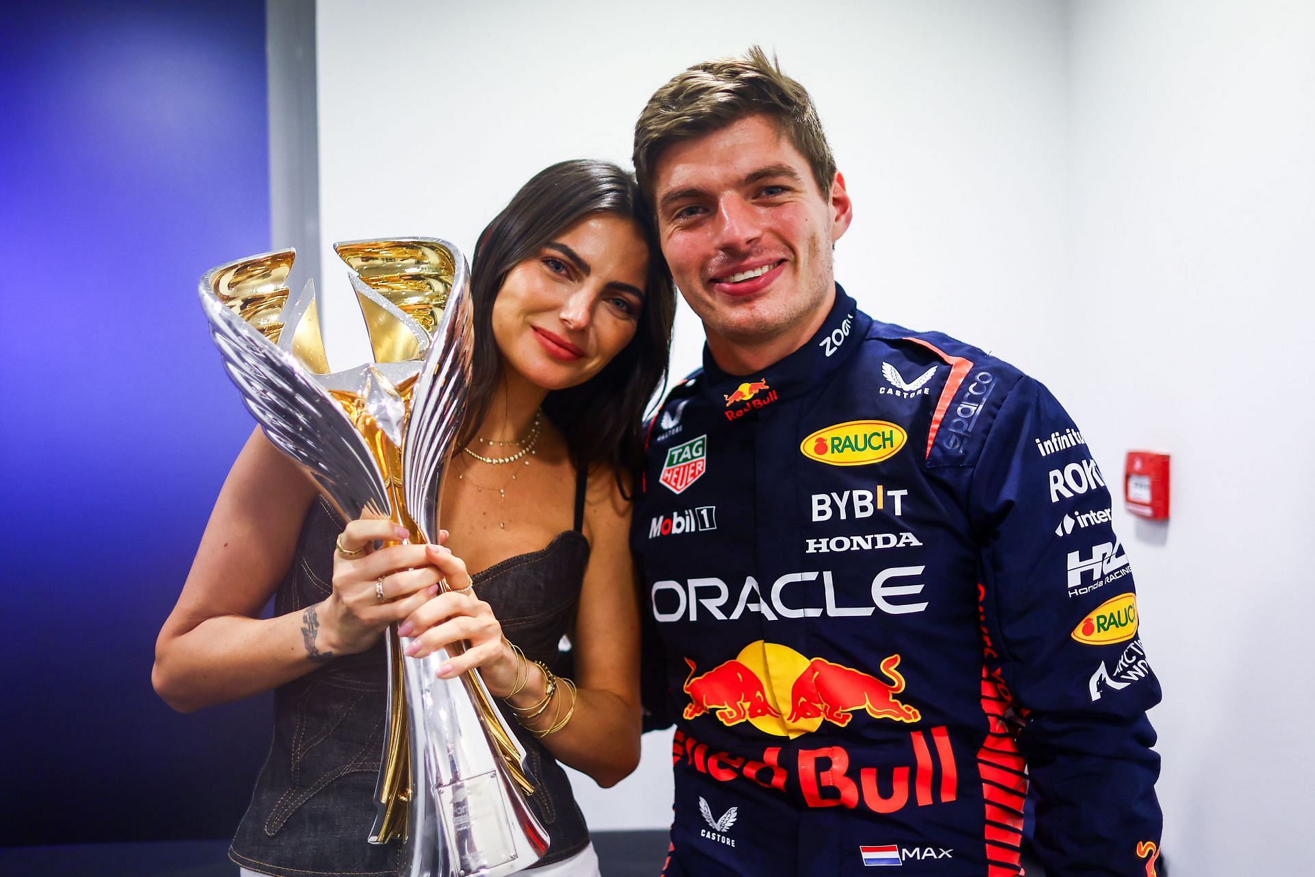 Kelly Piquet(L) and Max Verstappen(R) at the F1 Grand Prix of Abu Dhabi - Source: Getty