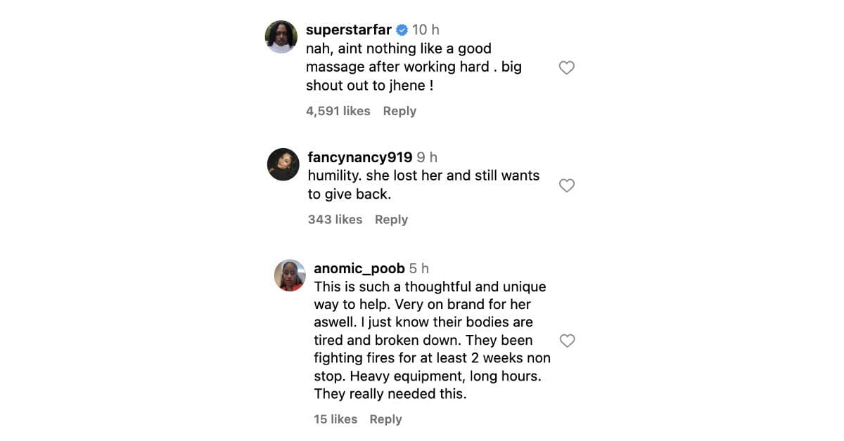 More reactions to Aiko&#039;s free massage initiative (Screenshot via Instagram/@theshaderoom)