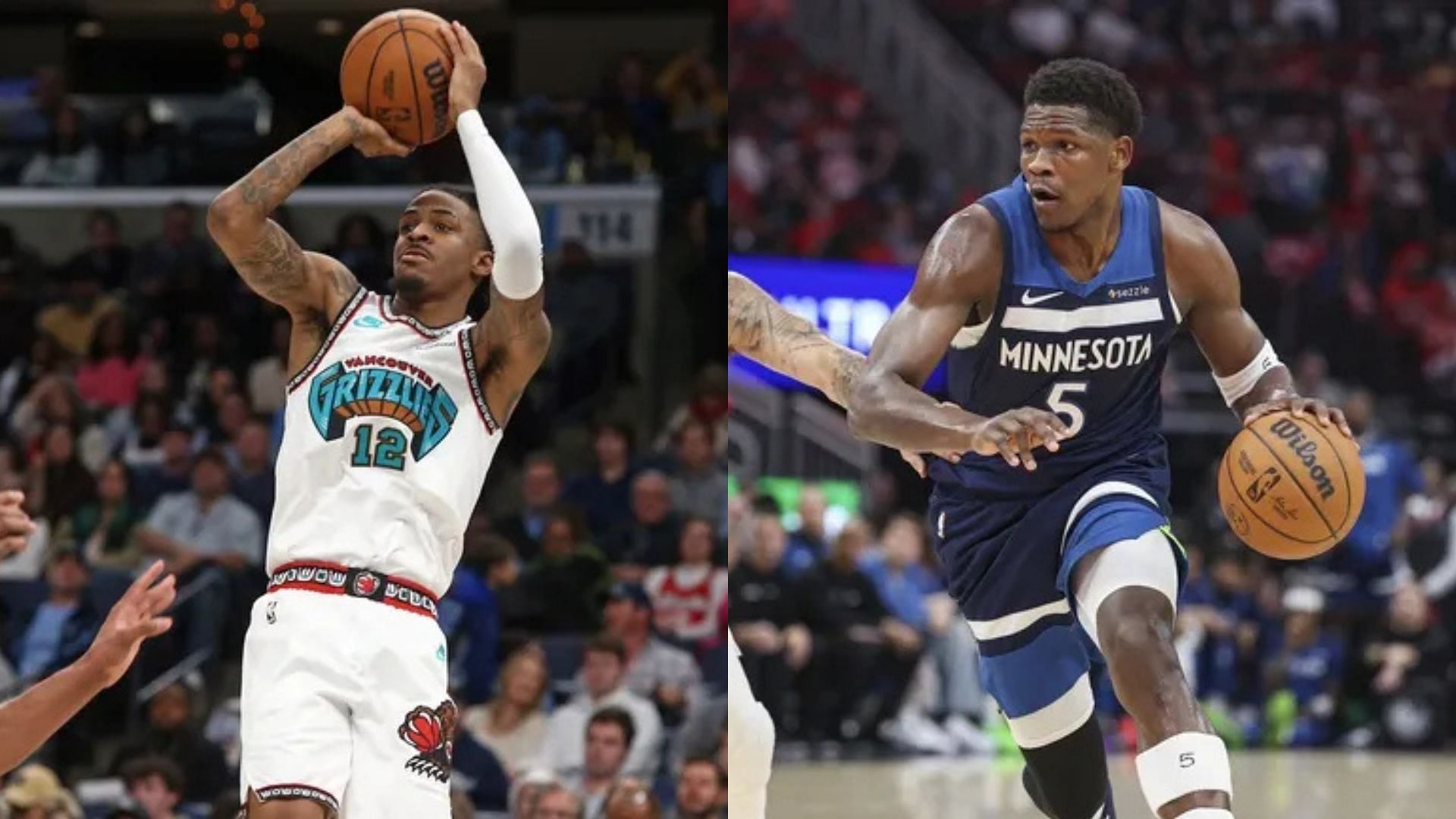 Guard Ja Morant of the Memphis Grizzlies, guard Anthony Edwards of the Minnesota Timberwolves. Photo Credits: Imagn