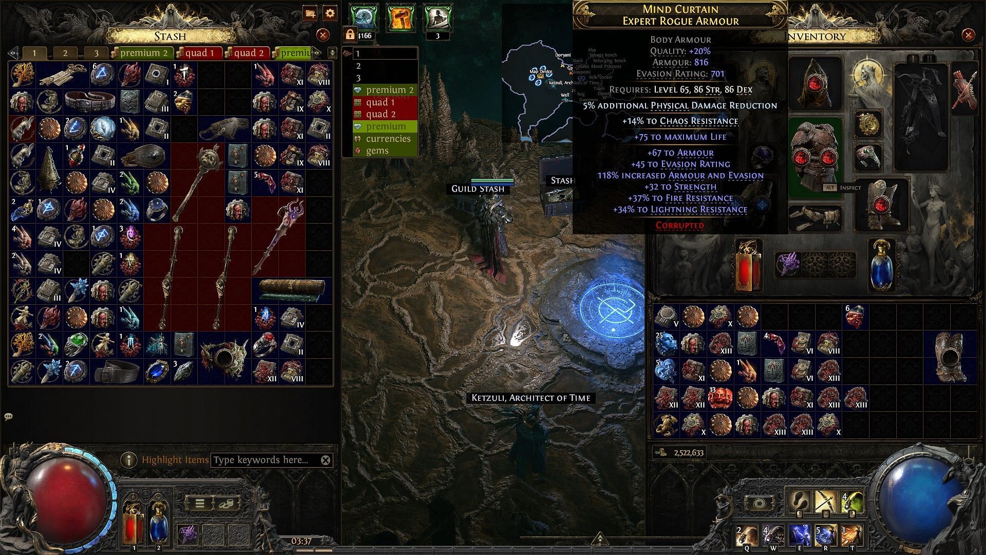 Maximum quality and modifier on a corrupted armor piece (Image via GGG)