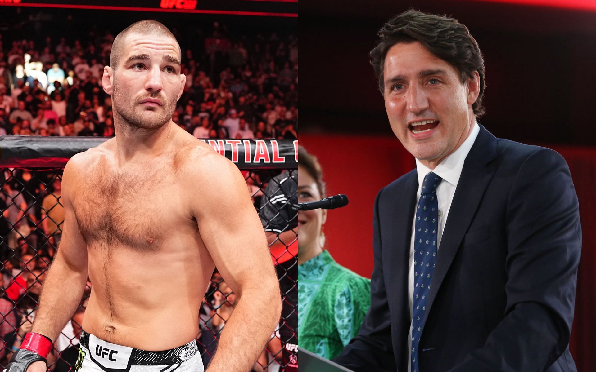 Sean Strickland (left) reacts to Justin Trudeau