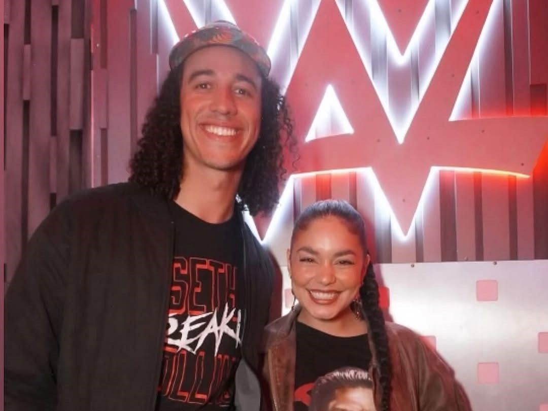 Cole Tucker and wife Vanessa Hudgens attend the WWE Smackdown. Source - Instagram