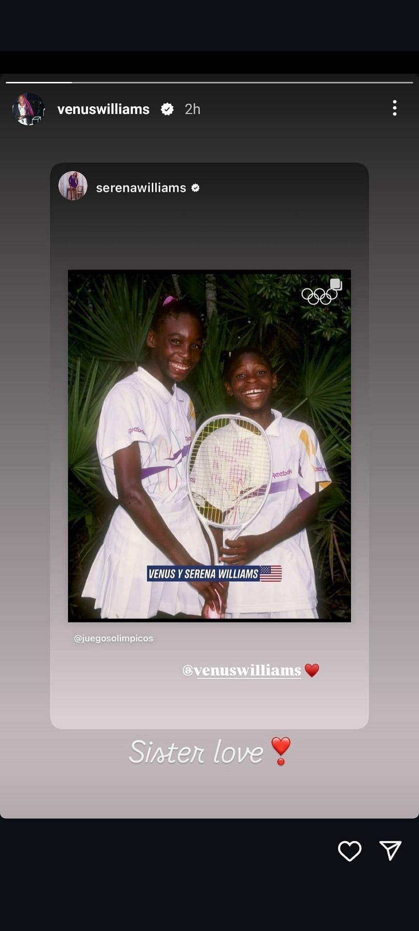 Venus Williams&#039; Instagram Story (Image: Instagram @venuswilliams)