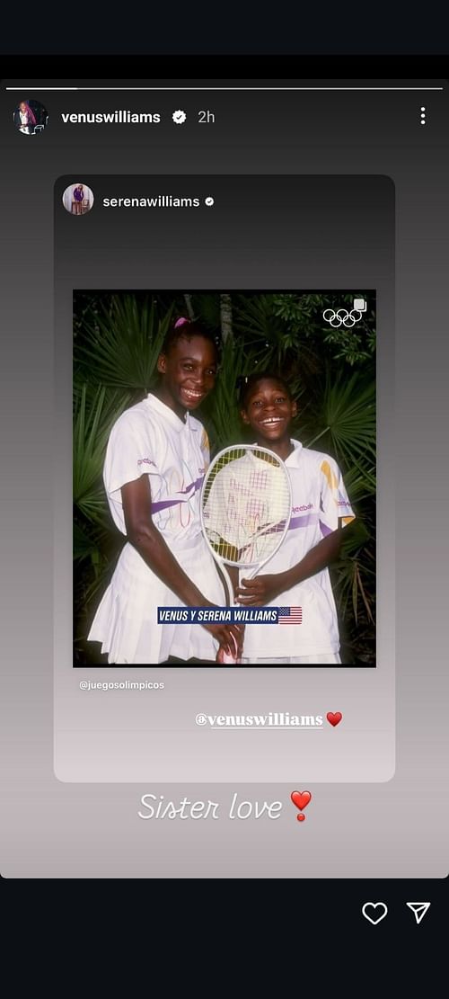 Venus Williams' Instagram Story (Image: Instagram @venuswilliams)