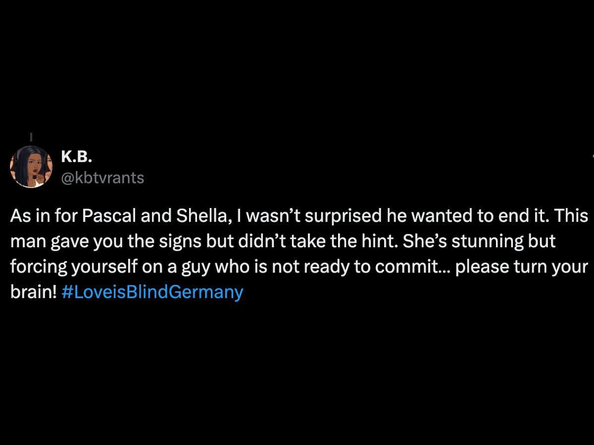 Love is Blind: Germany fans react to Pascal and Shella&#039;s breakup (Image via X/@kbtvrants)