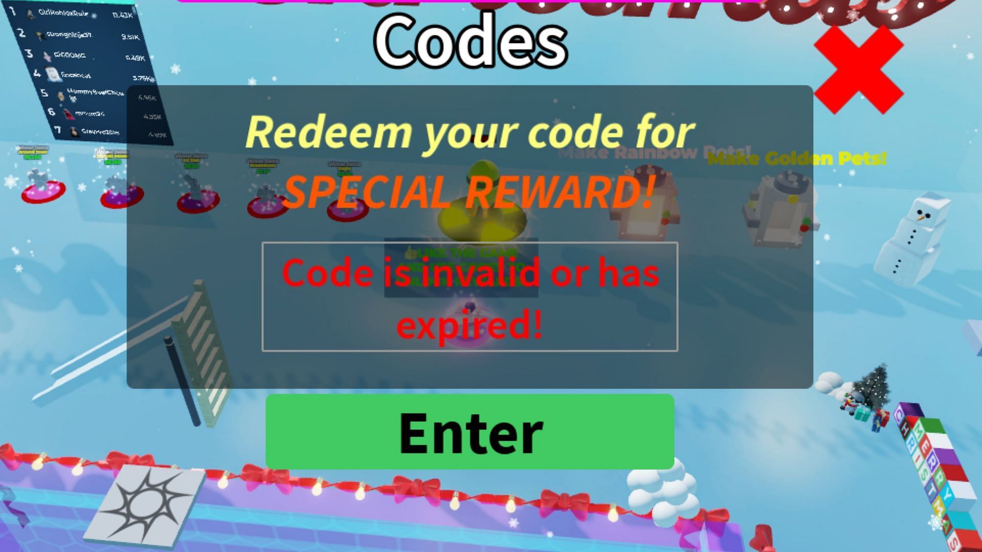 Color Hide and Seek invalid code issue (Image via Roblox)