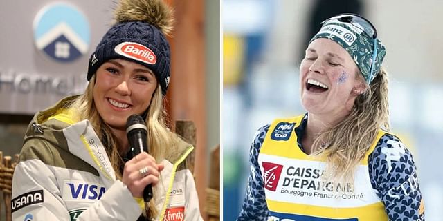 Mikaela Shiffrin reacts to Jessie Diggins