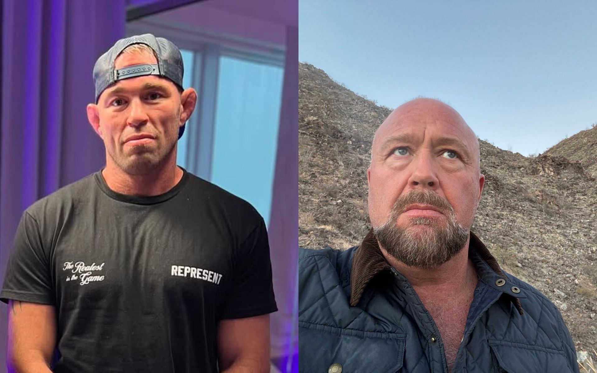 Jake Shields takes aim at Alex Jones. [Image courtesy: @jakeshields on Instagram and @RealAlexJone on X]