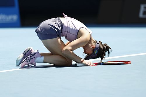 Eva Lys after beating Jaqueline Cristian at the 2025 Australian Open. (Source: Getty)