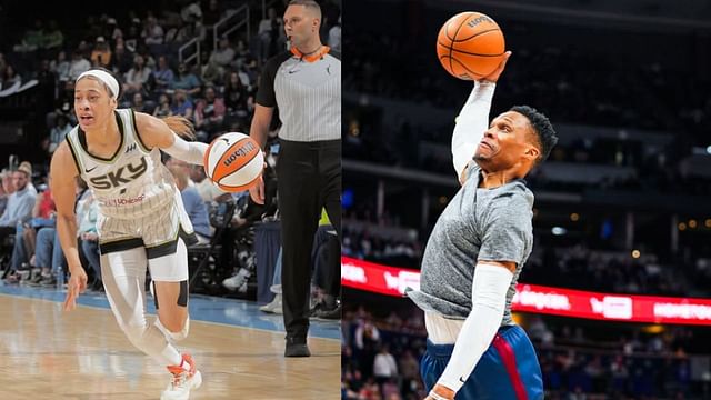 Chennedy Carter adds fuel to the fire surrounding her future in the WNBA after reacting to a Russell Westbrook interview. [photo: @nuggets/IG, @chennedycarter/IG]