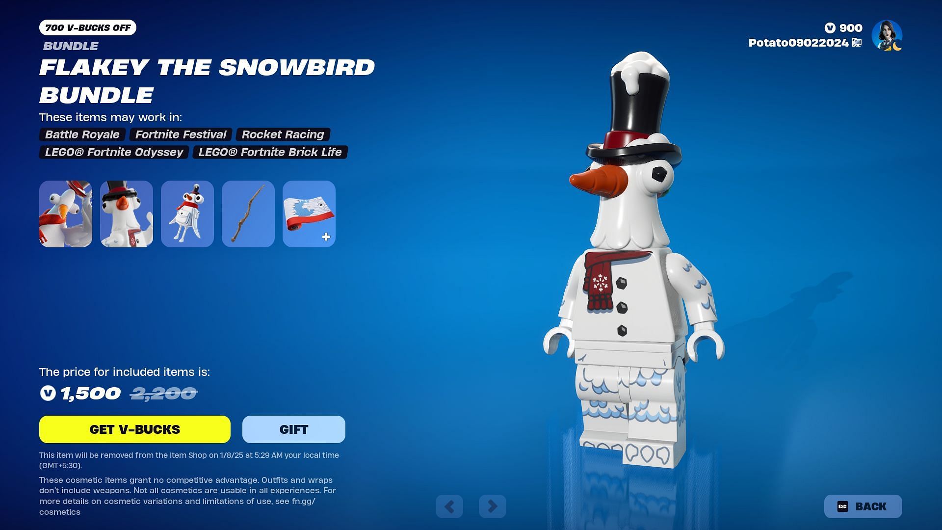 Flakey The Snowbird skin in Fortnite will be listed until January 8, 2025 (Image via Epic Games)