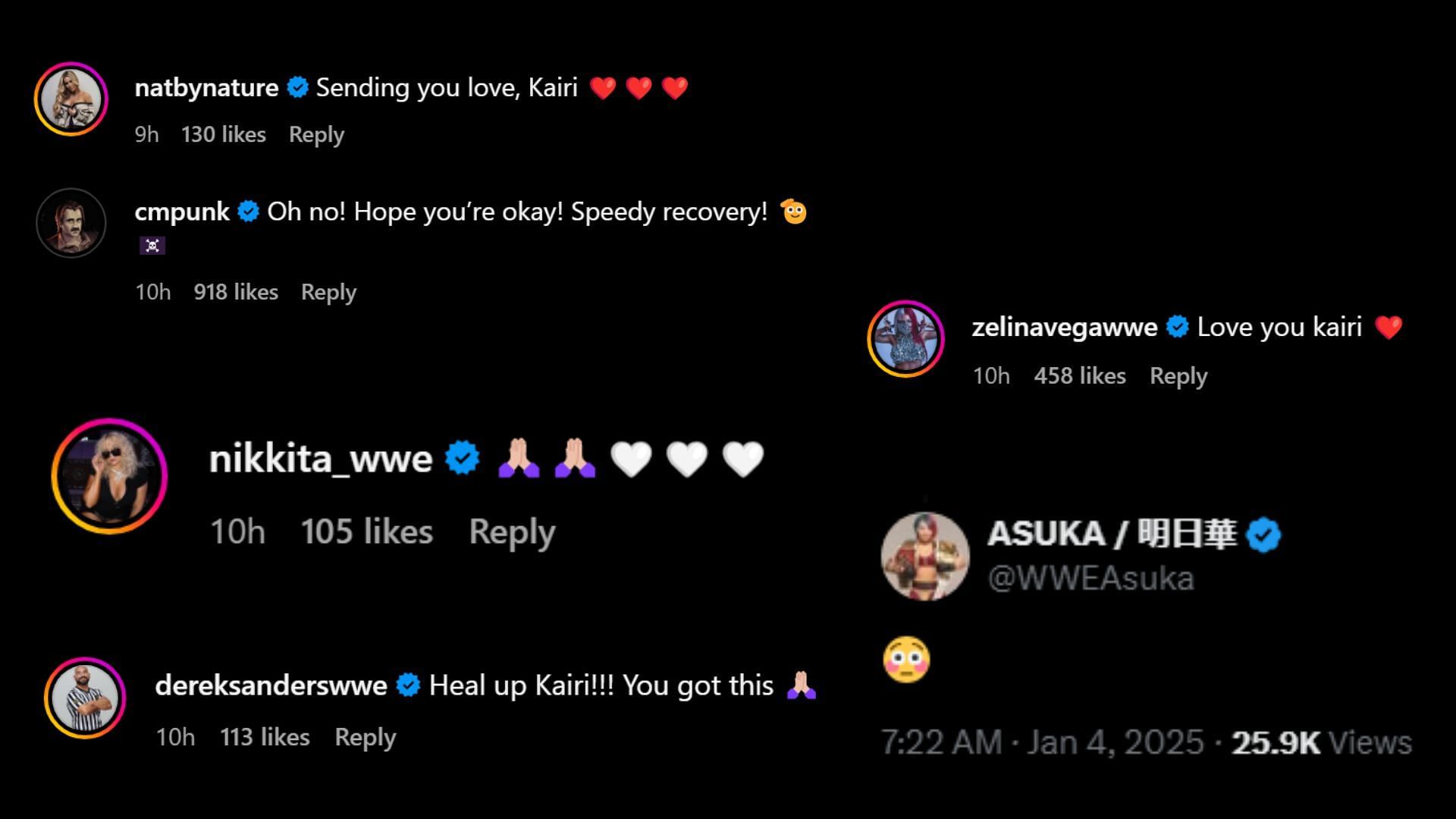 Well wishes from WWE Superstars! [Image credit: Kairi Sane&#039;s Instagram post]