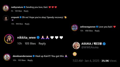 Well wishes from WWE Superstars! [Image credit: Kairi Sane's Instagram post]