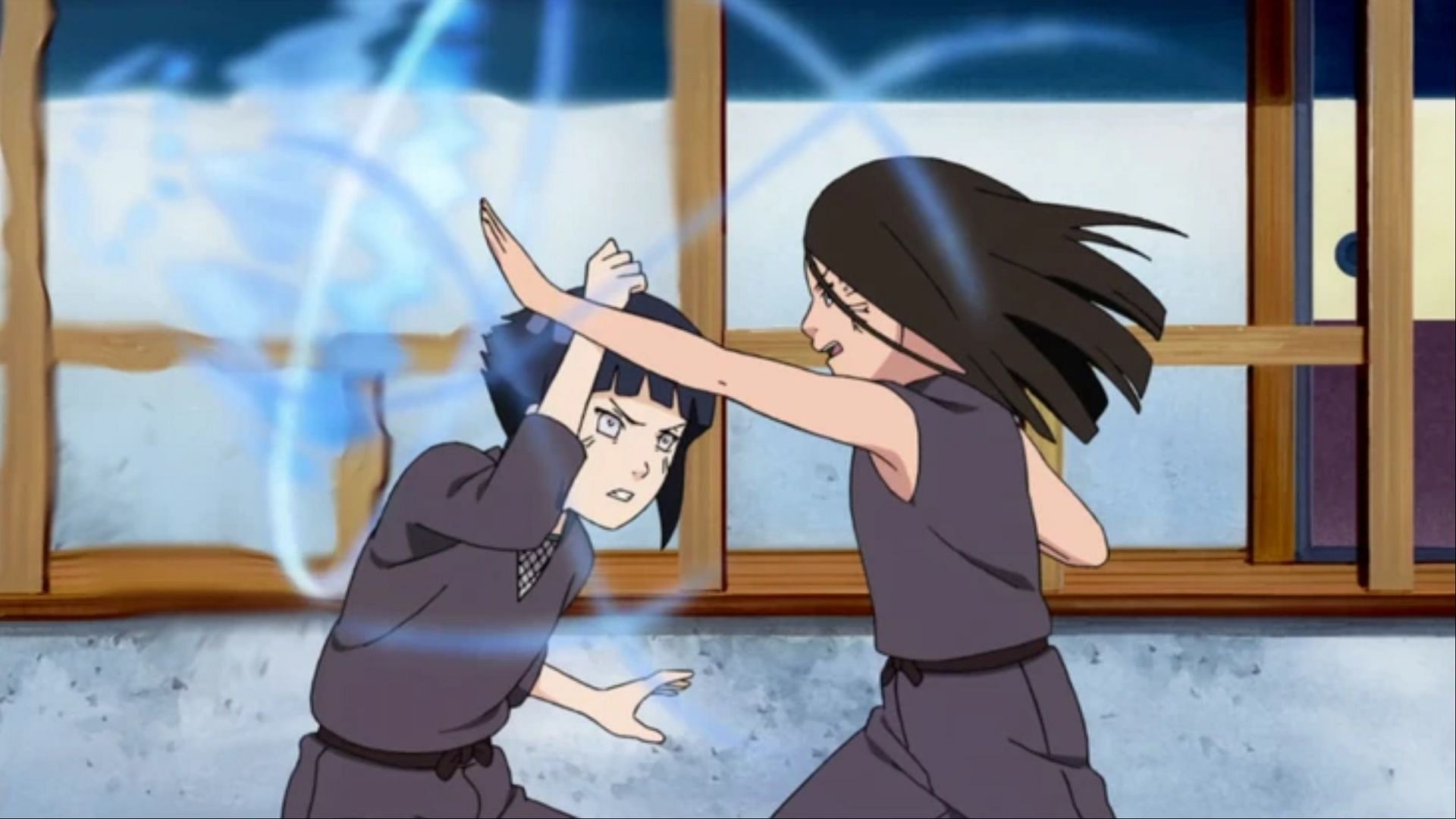 Hanabi and Hinata during their first battle (Image via Studio Pierrot)