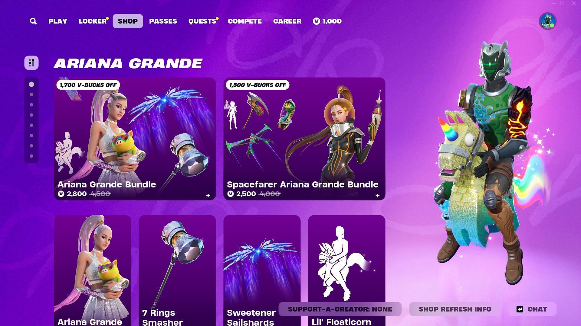 The Ariana Grande skin in Fortnite can be purchased separately (Image via Epic Games)