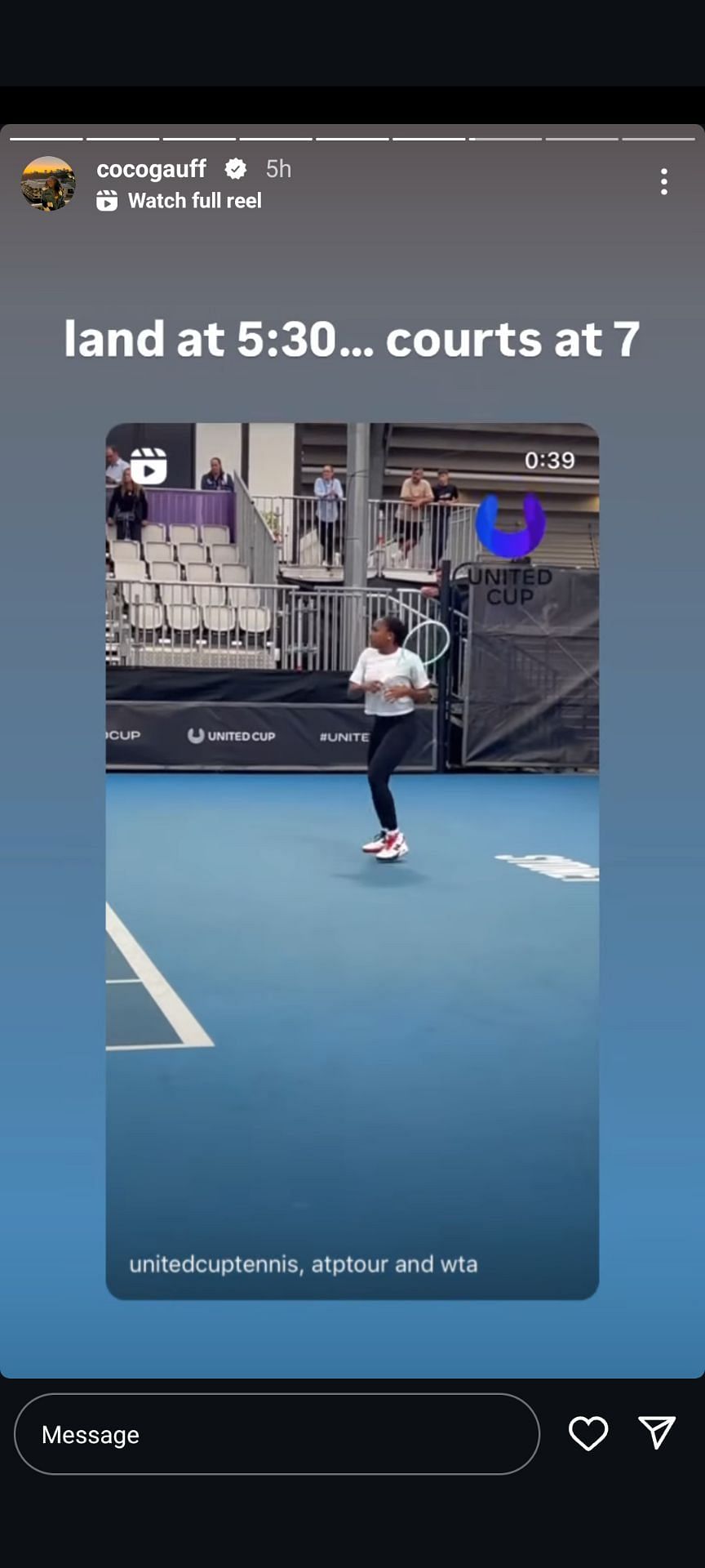 Coco Gauff&#039;s Instagram story; ( Source - Instagram @cocogauff)