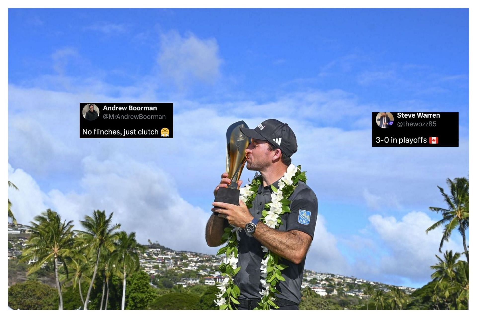 Nick Taylor wins the Sony Open in Hawaii 2025 (Image via Getty, x@thewozz85, x@MrAndrewBoorman)