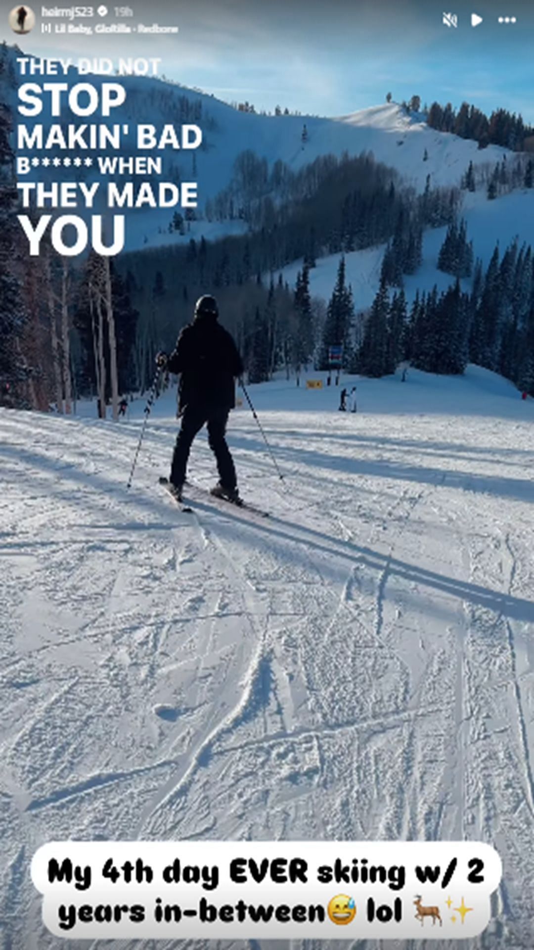 Marcus Jordan posts about his &quot;4th day ever skiing.&quot; Image source: IG.com/heirmj523