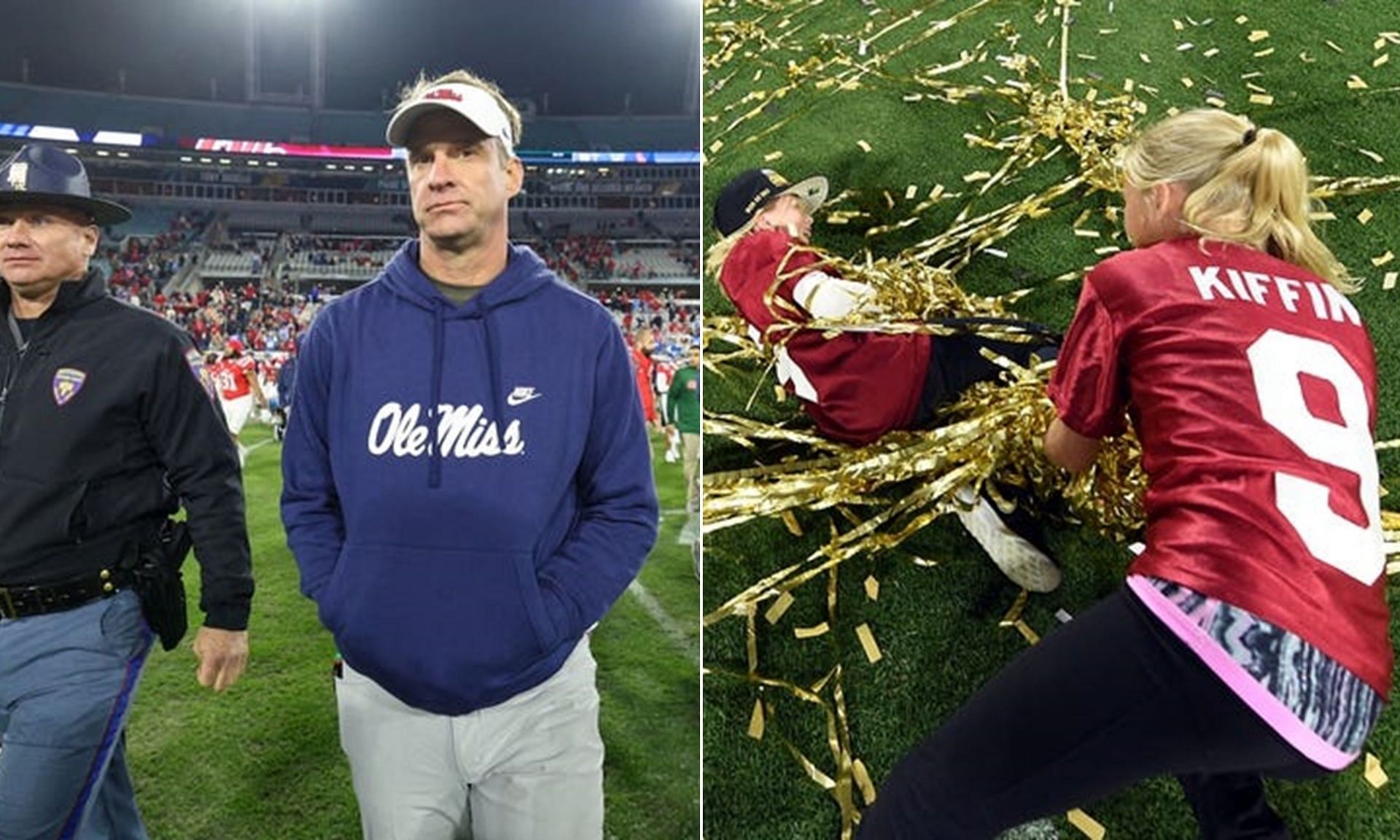 Lane Kiffin and daughter Landry share wholesome moment with Gator Bowl trophy after big win against Duke. (Image credits: Imagn)