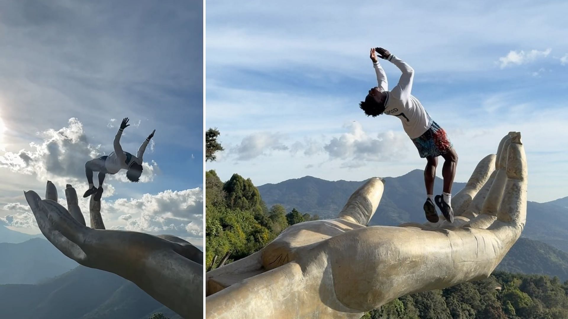 IShowSpeed backflips from a hand sculpture in Guatemala (Image via IShowSpeed/Instagram,YouTube)