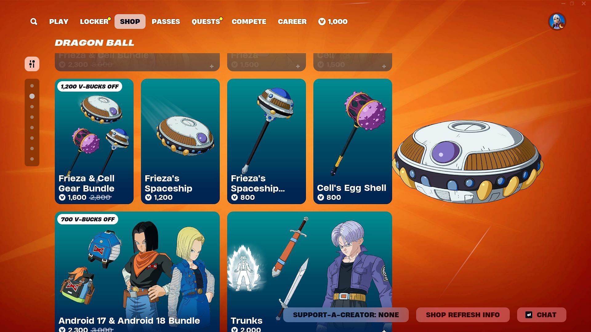 Frieza and Cell have their own special gear as well that you can purchase (Image via Epic Games)