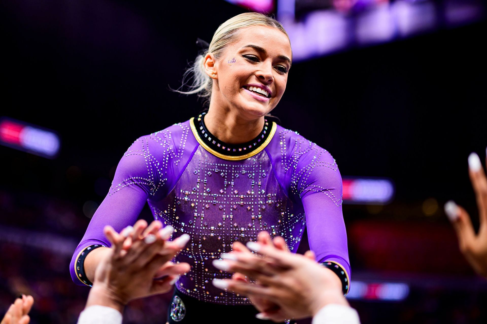 Olivia Dunne of the LSU Tigers at the Sprouts Farmers Market Collegiate Quad at the Paycom Center in Oklahoma.(Image Source: Getty Images)