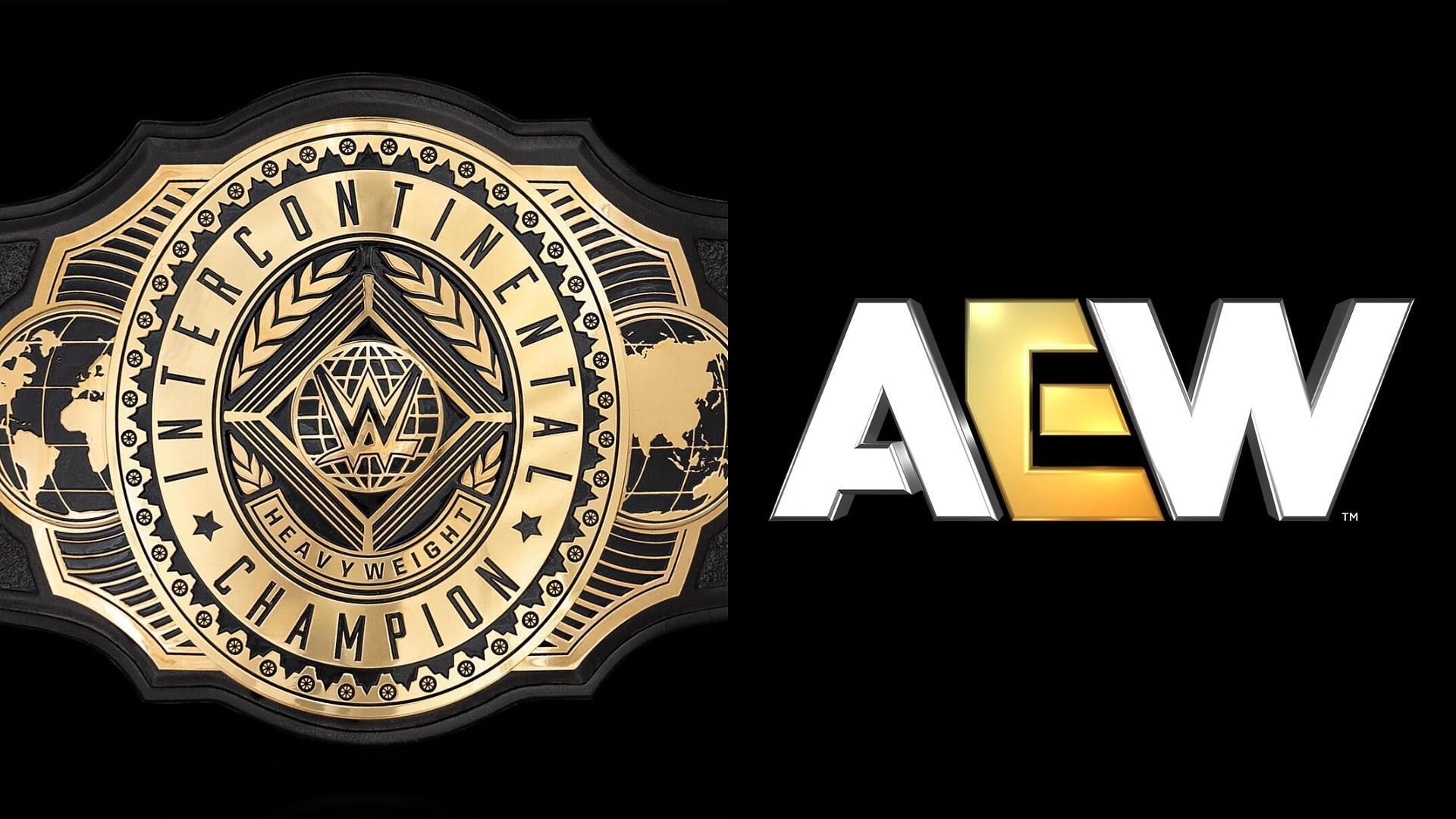 WWE Intercontinental title (left) and AEW logo (right). (Image credits: wwe.com &amp; AEW Facebook page)