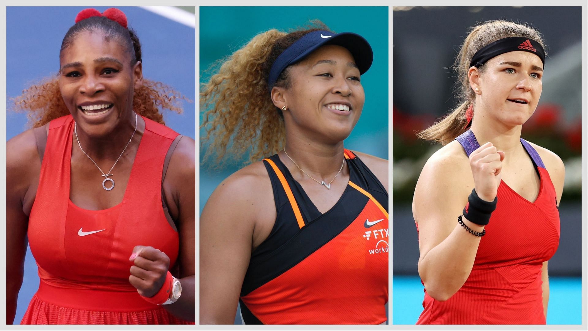 Serena Williams (left), Naomi Osaka (center), Karolina Muchova (right), Sources: Getty