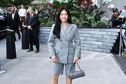 In Pictures: Suni Lee turns heads in high-neck white fur jacket and blue denim jeans