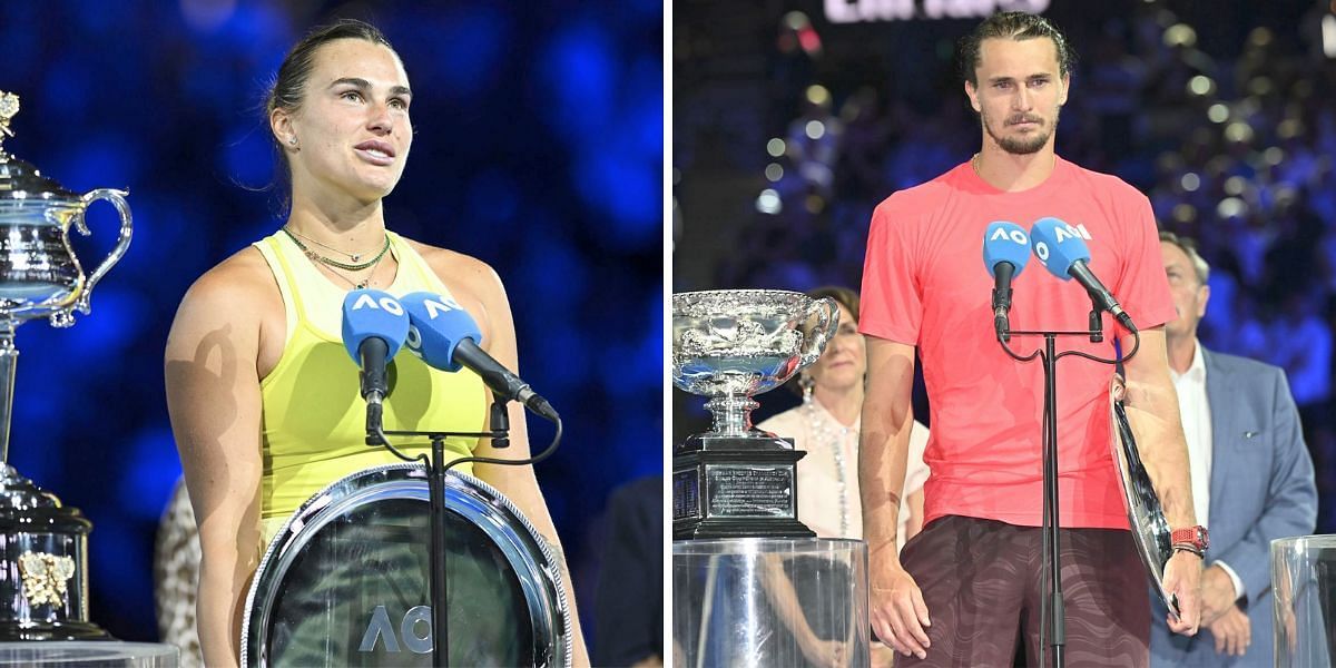 Aryna Sabalenka (L) &amp; Alexander Zverev (R) after the Australian Open 2025 final [Source: Getty]