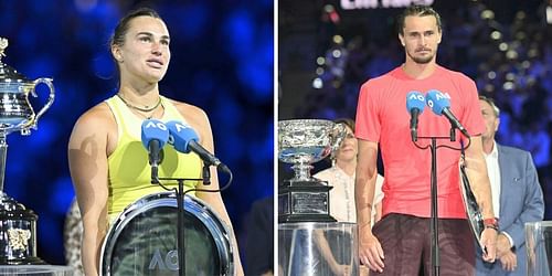 Aryna Sabalenka (L) & Alexander Zverev (R) after the Australian Open 2025 final [Source: Getty]