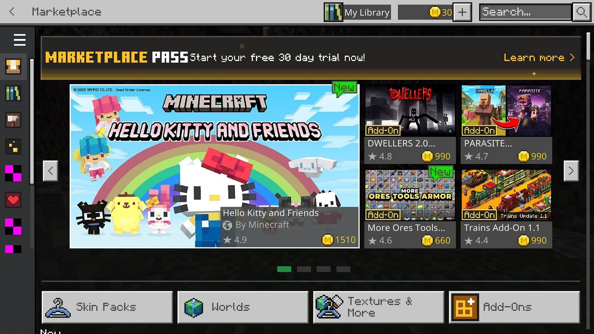 The Hello Kitty DLC can be purchased from the Marketplace (Image via Mojang Studios)