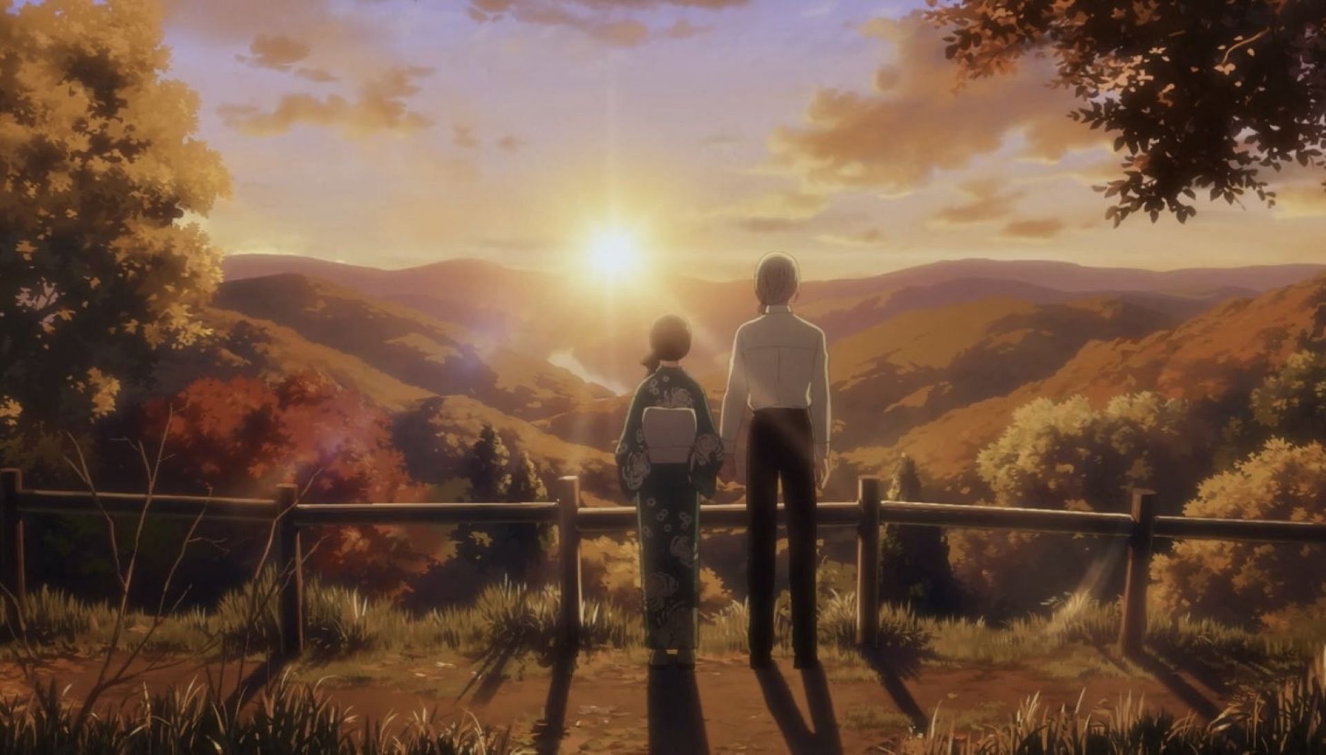 Miyo and Kiyoka witness the sun set (Image via Kinema Citrus)