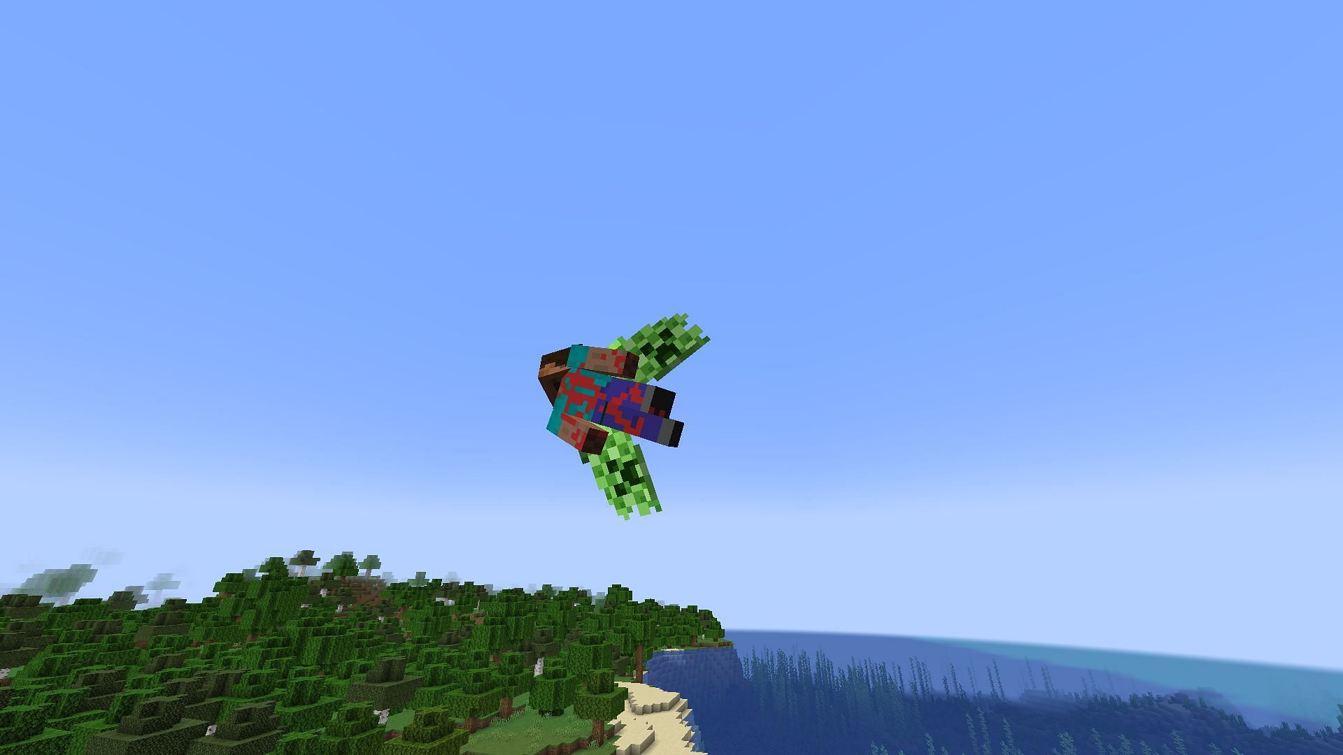 The best way to explore the world is by flying with an elytra and firework rockets (Image via Mojang Studios)