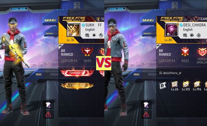 Sukh FF vs Desi Chhora YT: किसके Free Fire MAX में बेहतर क्लैश स्क्वाड स्टैट्स हैं?