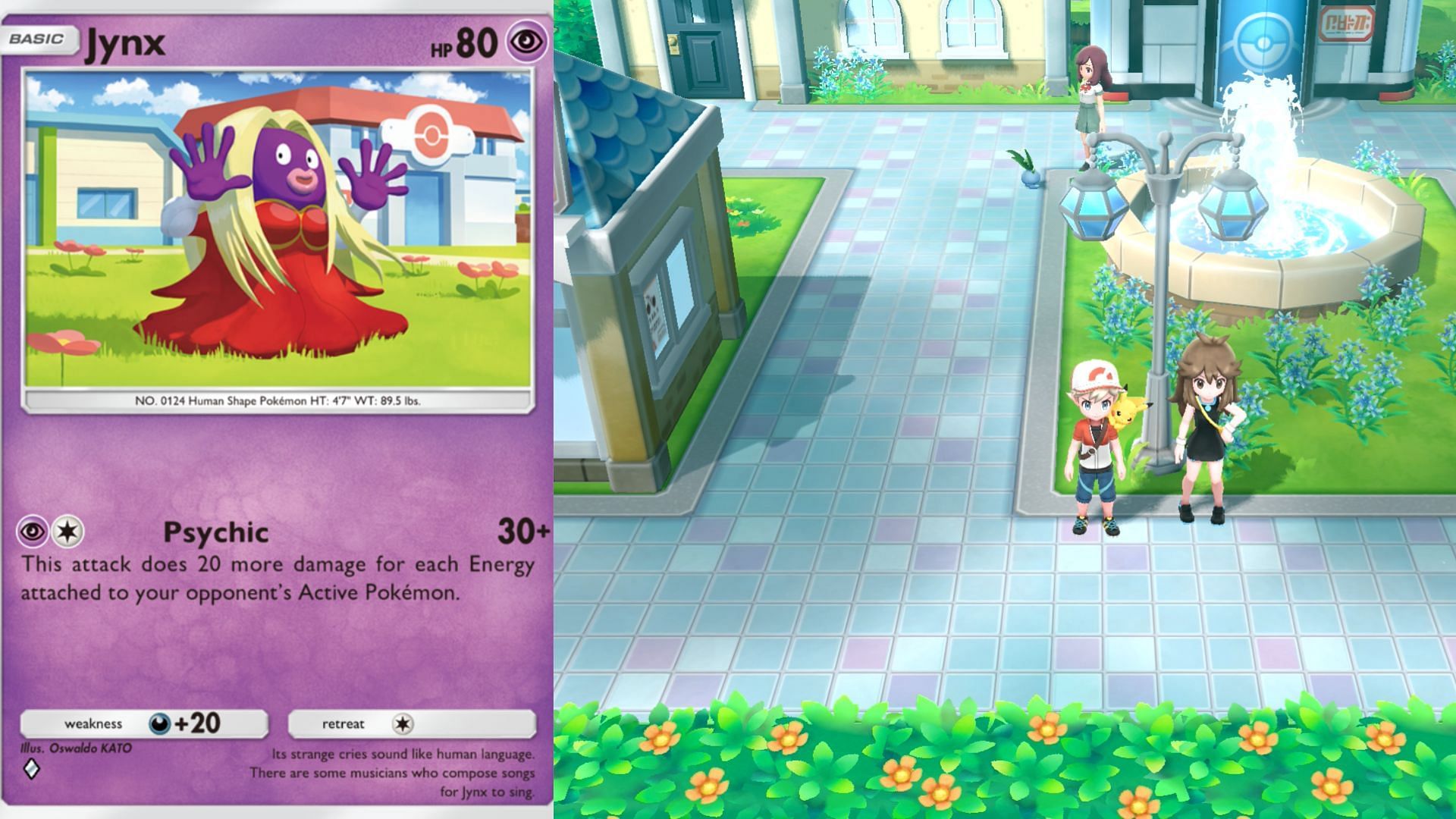 Jynx&#039;s card in the game and Cerulean City (Image via The Pokemon Company)