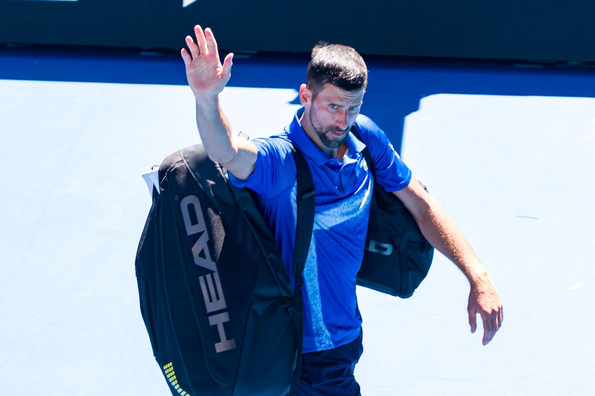 Novak Djokovic waves after retiring against Alexander Zverev in Melbourne (Source: Getty)