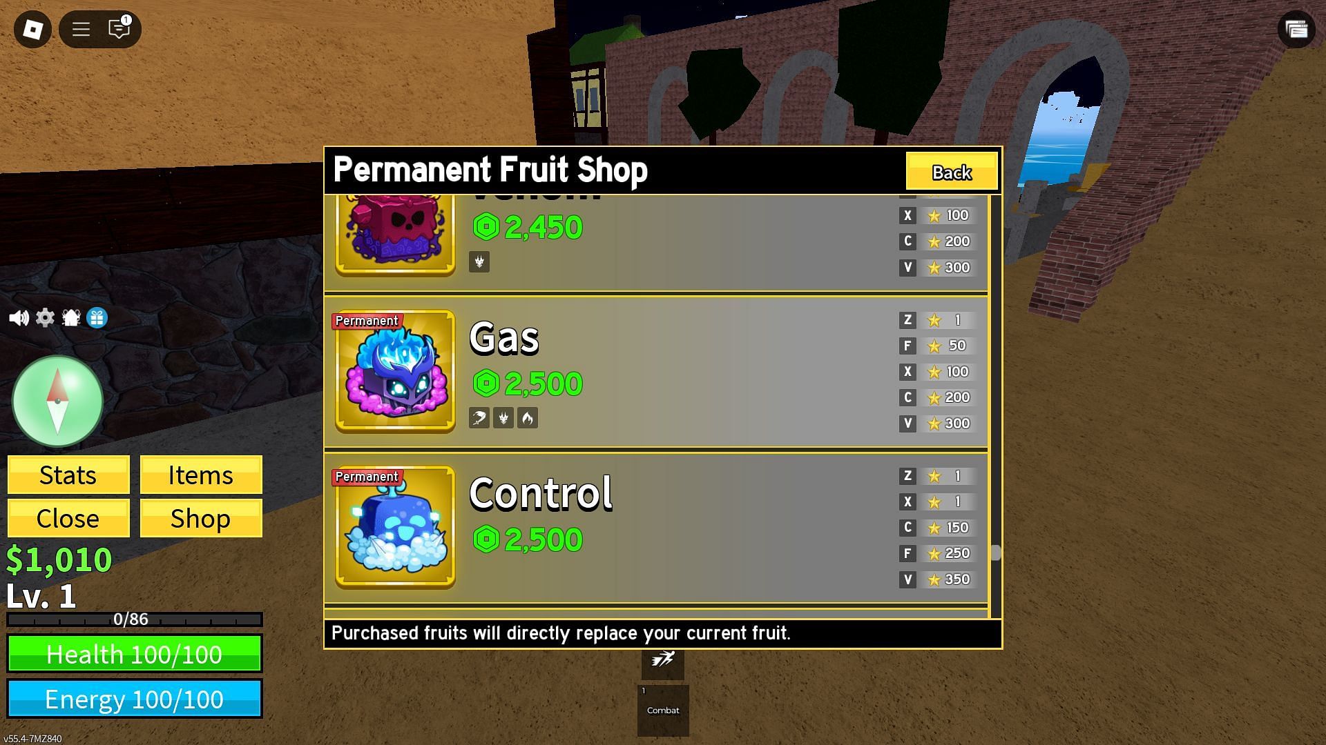 Gas Fruit in the Shop (Image via Roblox)