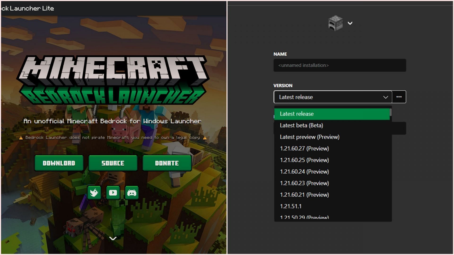 There is an unofficial Minecraft Bedrock launcher that allows older versions (Image via Bedrock Launcher)