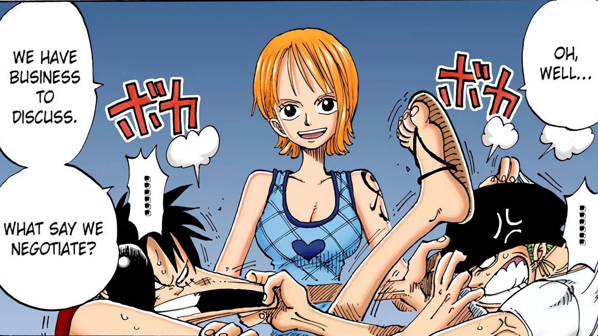 Only Nami can keep Luffy and Zoro in check (Image via Shueisha)