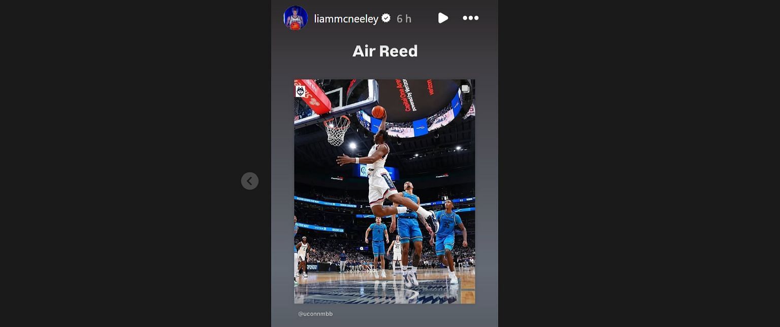 UConn freshman McNeeley summed up his feelings for Tarris Reed Jr.&#039;s dunk with two simple words. (Source: Instagram/@liammcneeley)