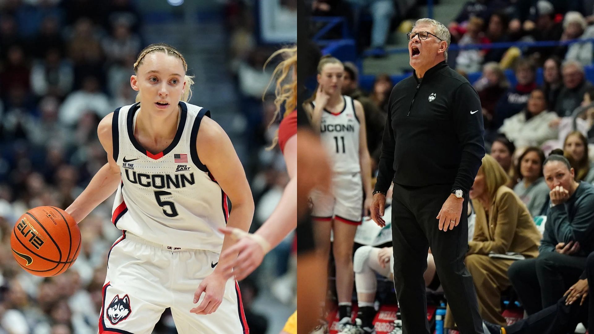 Paige Bueckers and Geno Auriemma