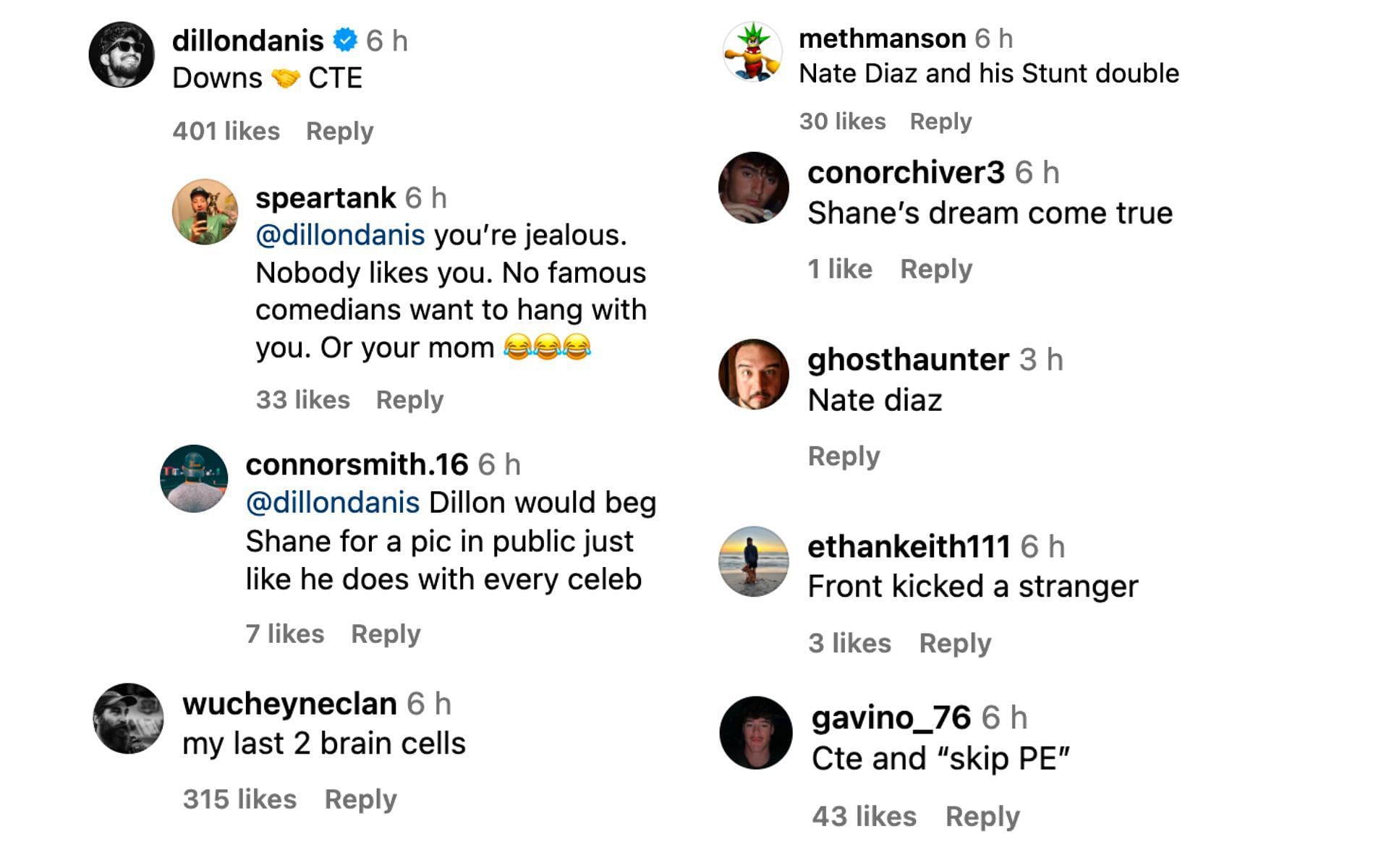 Fans react to Nate Diaz and Shane Gillis posing for a picture together. [Screenshot courtesy: @shanemgillis via Instagram]