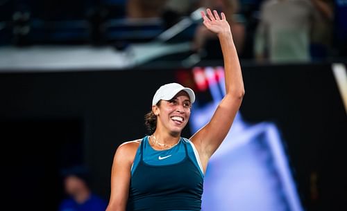 Madison Keys celebrates after defeating Iga Swiatek at the 2025 Australian Open. Source: Getty